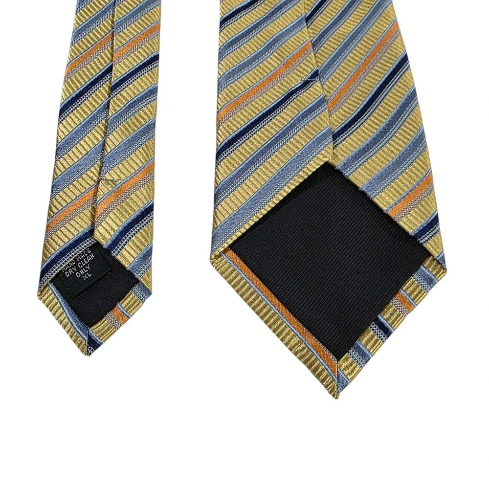 SCOTTY Z Palm Beach Silk Mens Yellow Blue Striped Necktie XL Hand Made Luxury‎